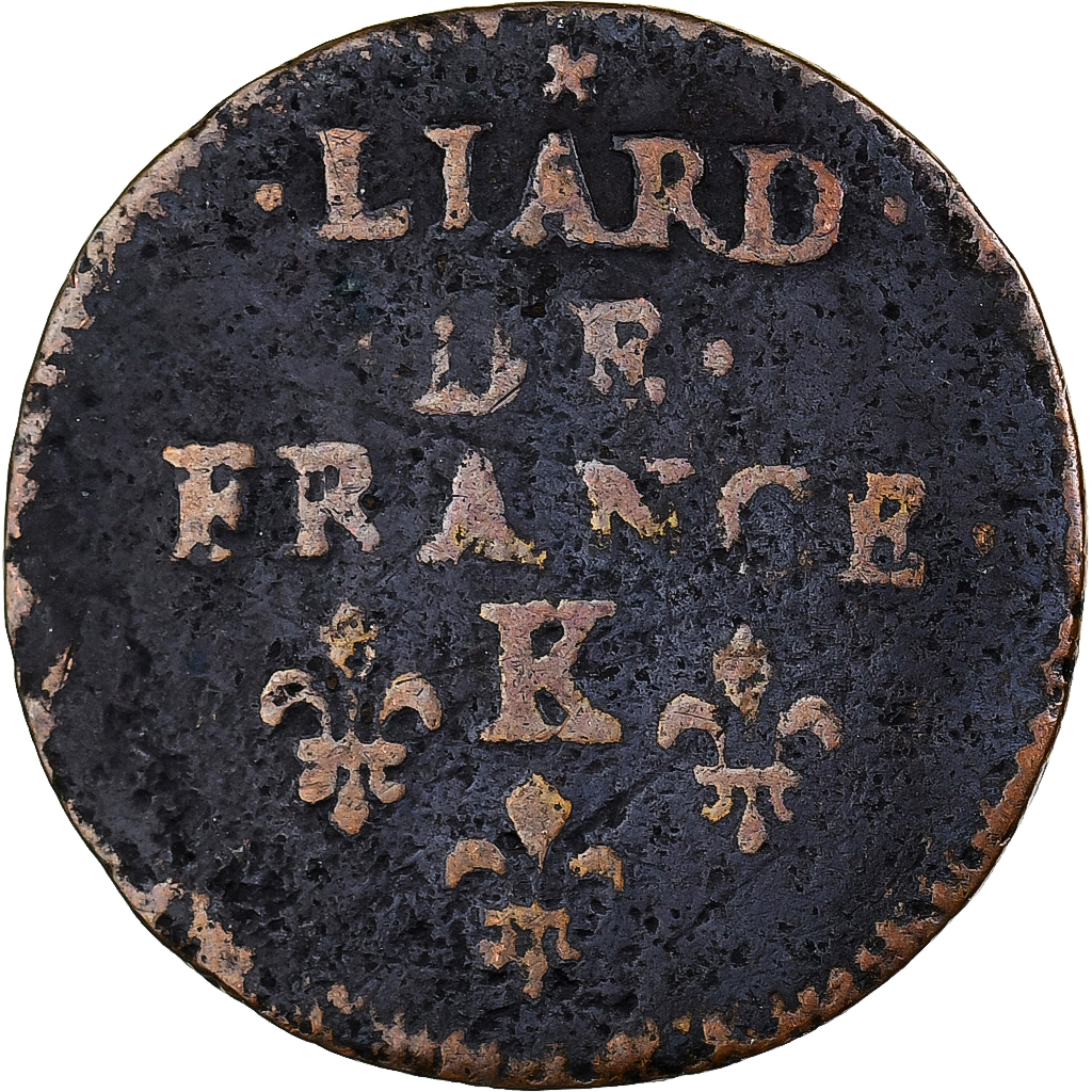 France, Louis XIV, Liard, 1655, Bordeaux, Copper, F