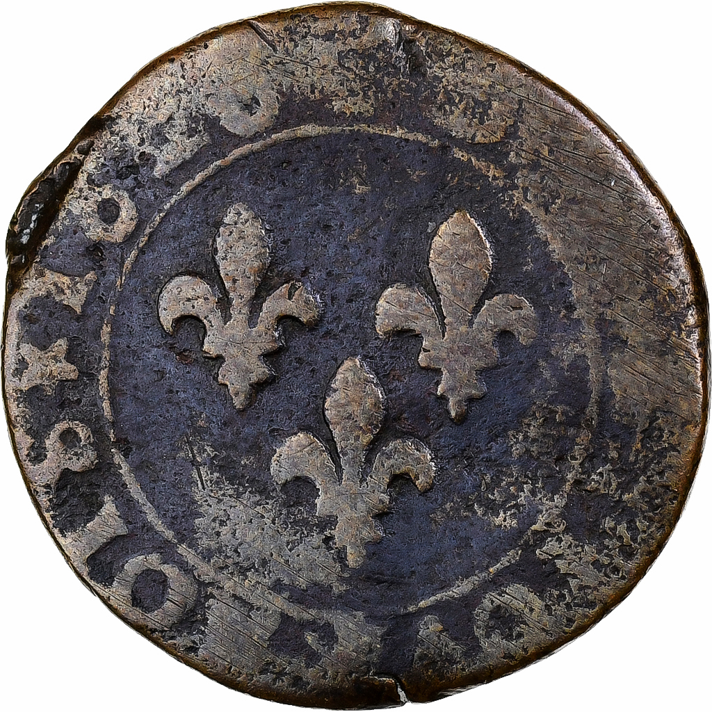 France, Louis XIII, Double Tournois, 1626, Poitiers, Copper, 