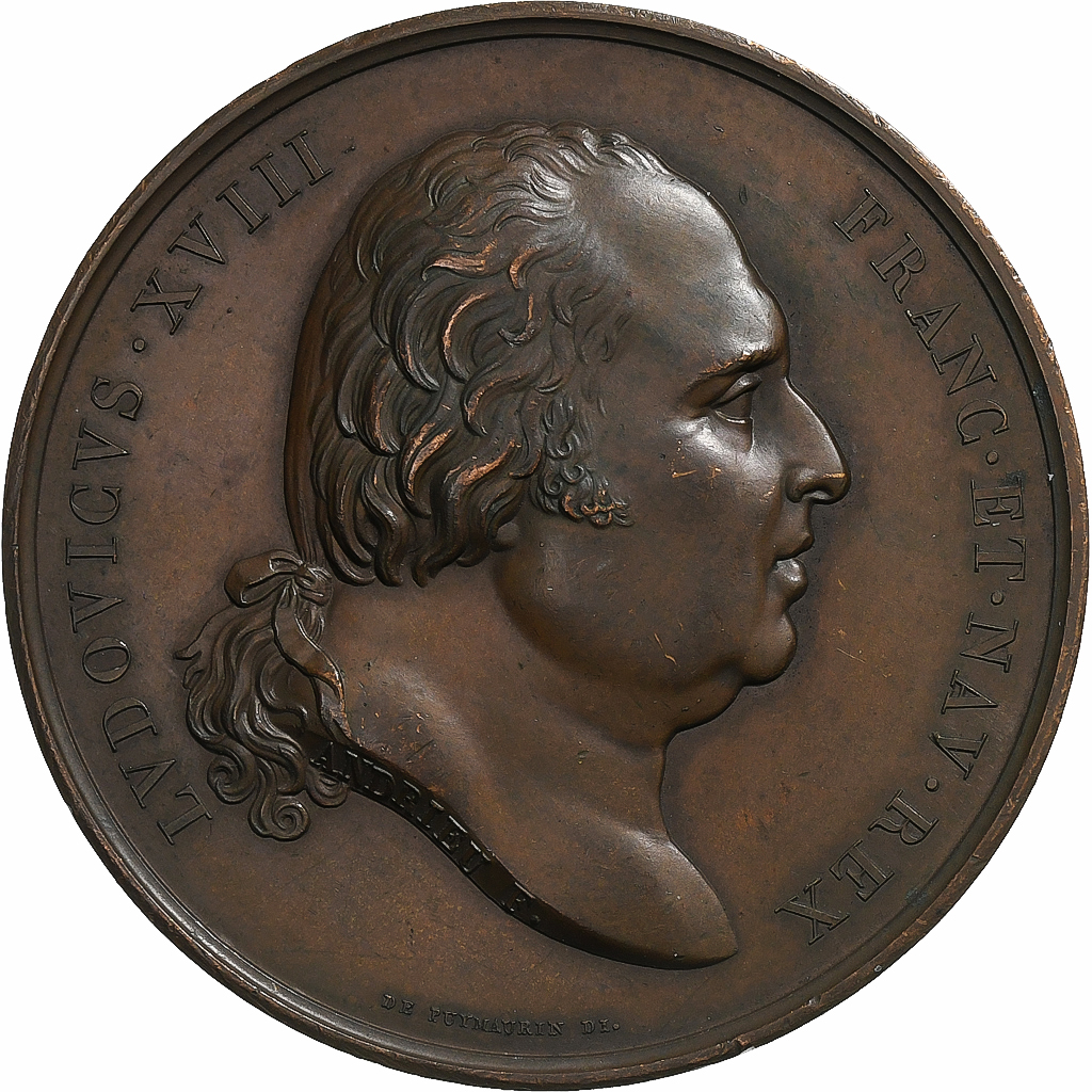 France, Medal, Louis XVIII, Birth of the Comte of Chambord, 1820, Copper