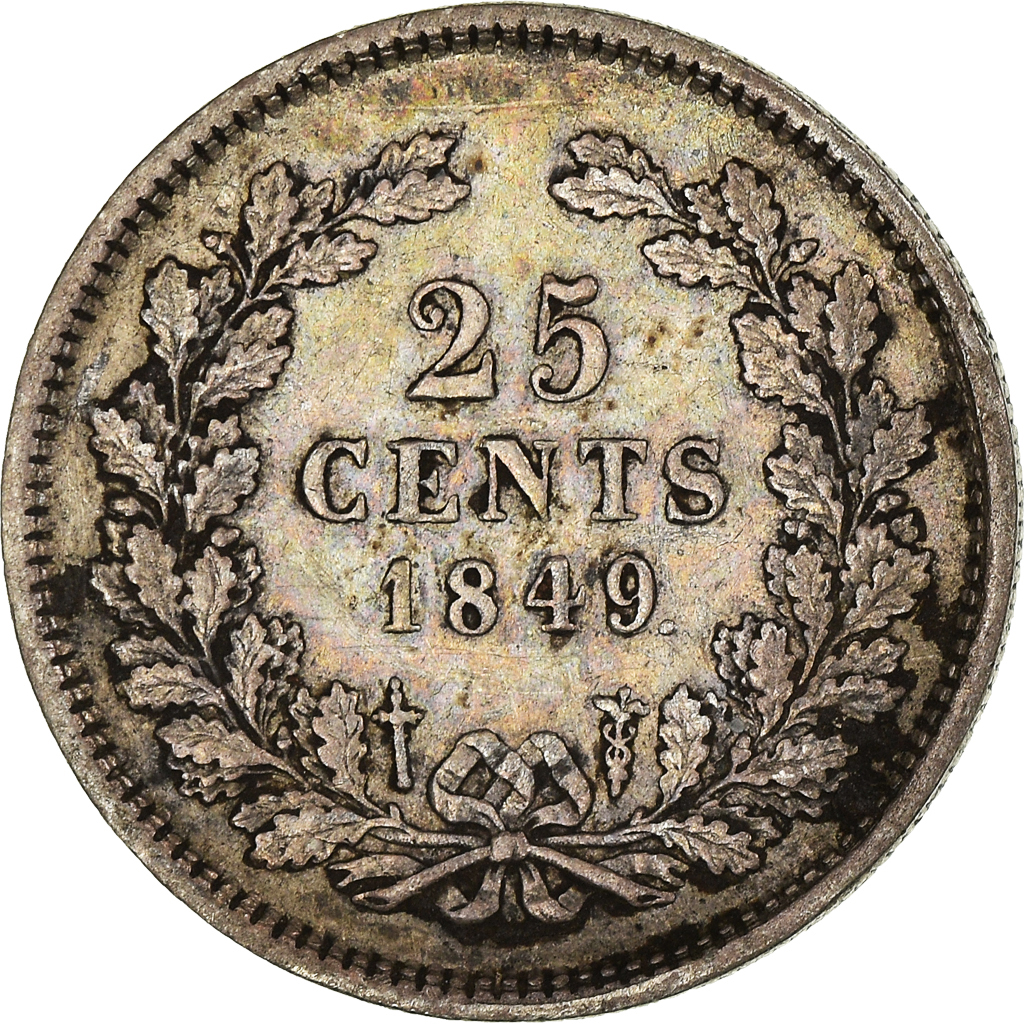 Coin, Netherlands, William II, 25 Cents, 1849, Utrecht, , Silver, KM:76