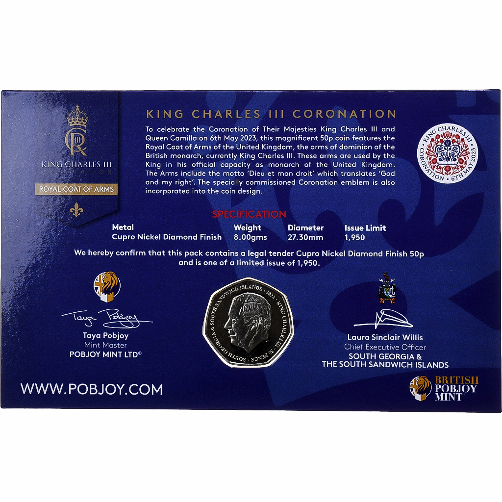 South Georgia & the South Sandwich Islands, Charles III, 50 Pence, Coat of Arms