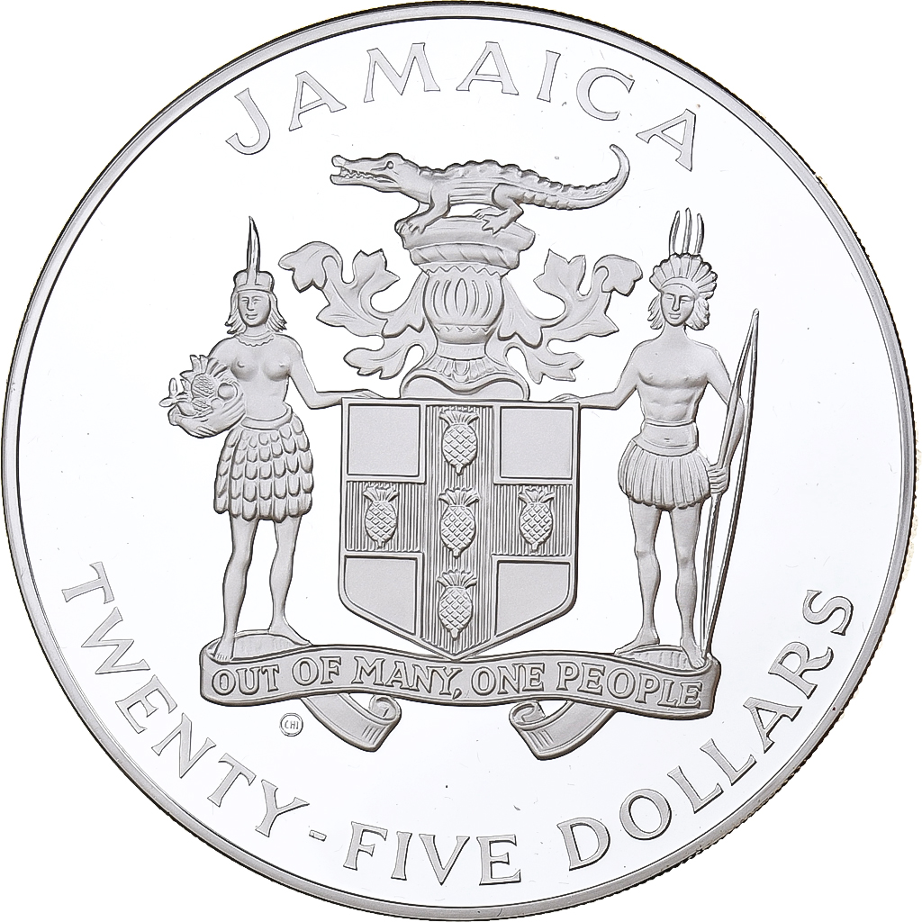 Jamaica, Elizabeth II, 25 Dollars, World Cup, 1982, Balerna, Proof