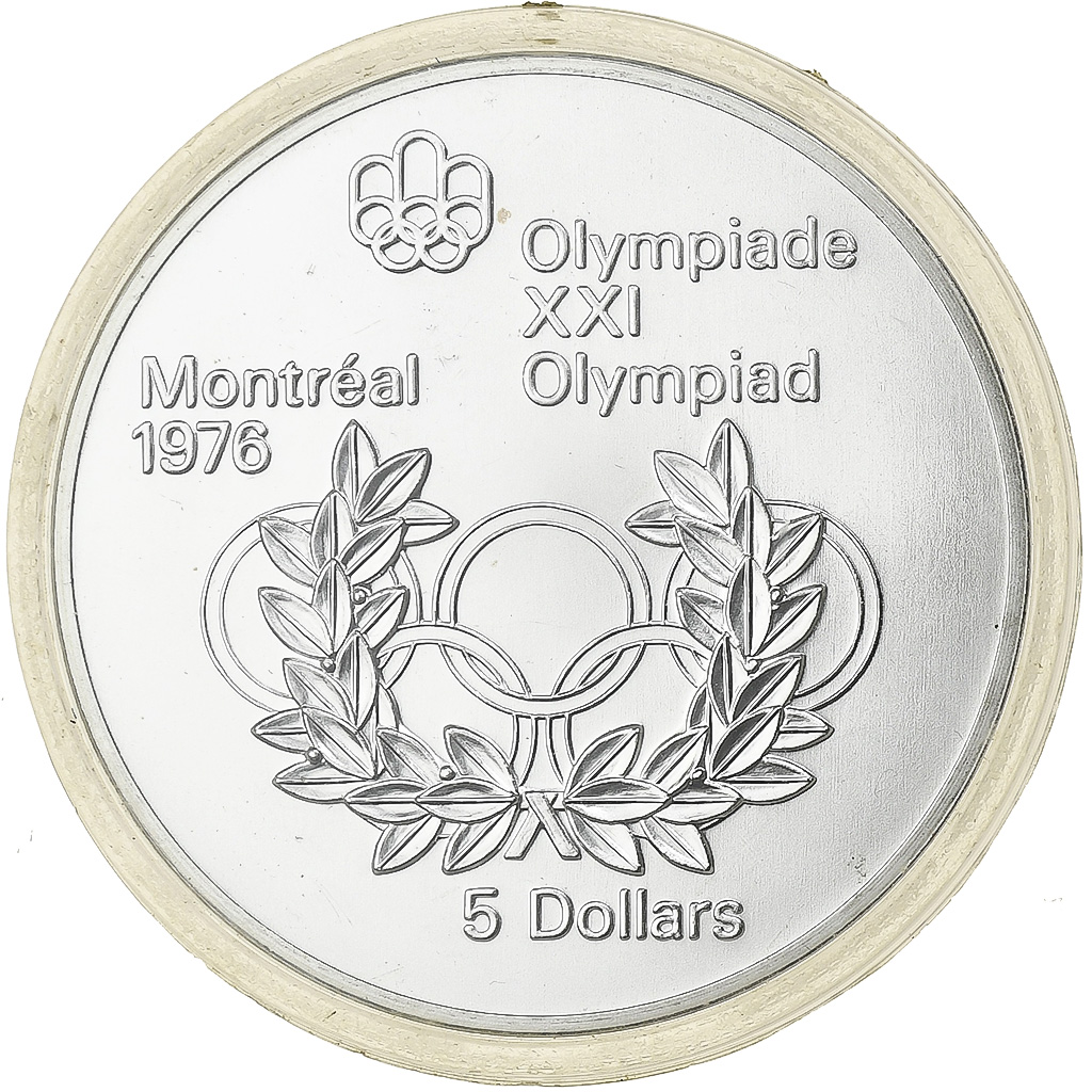 Canada, Elizabeth II, 5 Dollars, 1976 Olympics - Olympic Rings and Wreath, 1974
