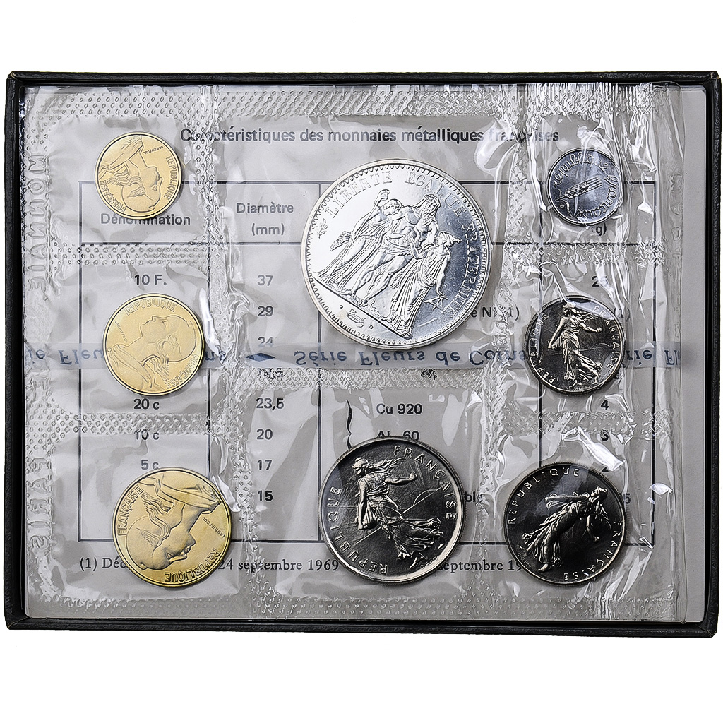 France, Coffret 1 c. à 10 frs., 1973, MDP, 