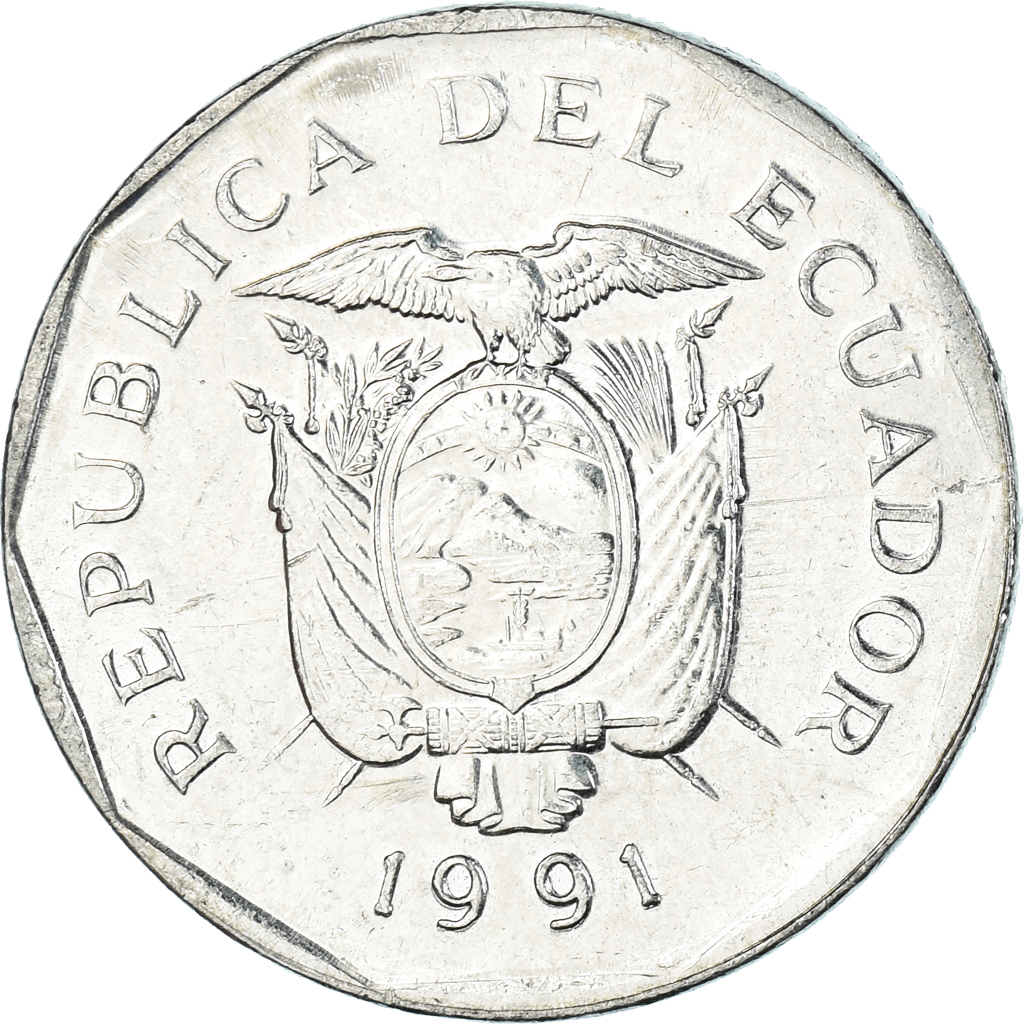 Coin, Ecuador, 10 Sucres, Diez, 1991