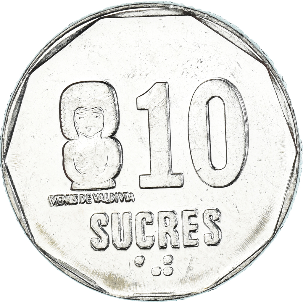 Coin, Ecuador, 10 Sucres, Diez, 1991