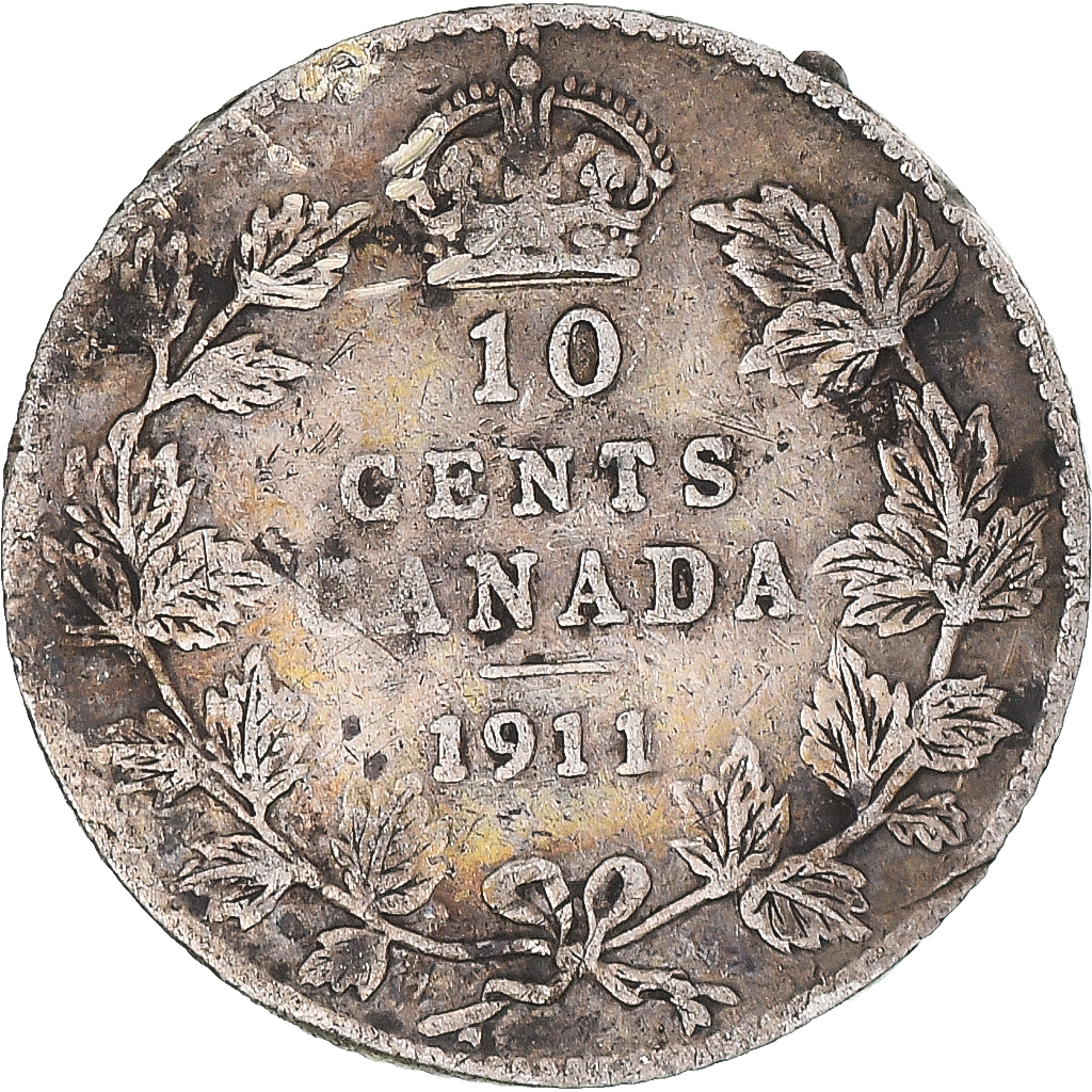 Coin, Canada, V, 10 Cents, 1911, Royal Canadian Mint, Ottawa,