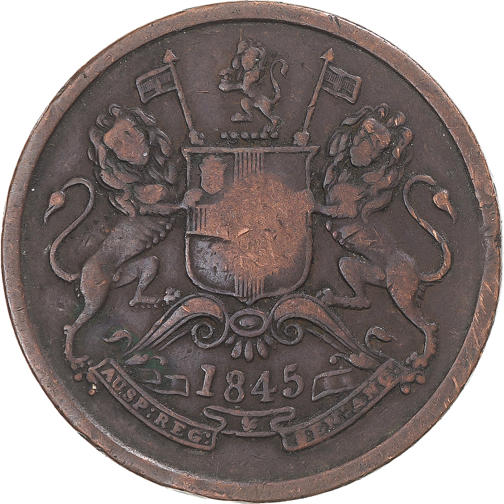 Coin, INDIA-BRITISH, Victoria, 1/2 Anna, 1845, Calcutta, , Copper