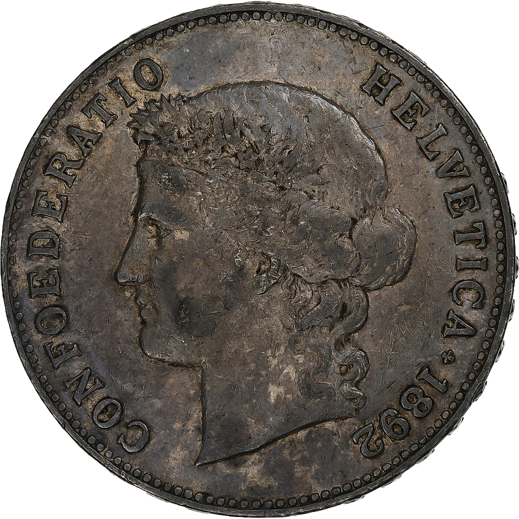 Switzerland, 5 Francs, 1892, Bern, , Silver, KM:34