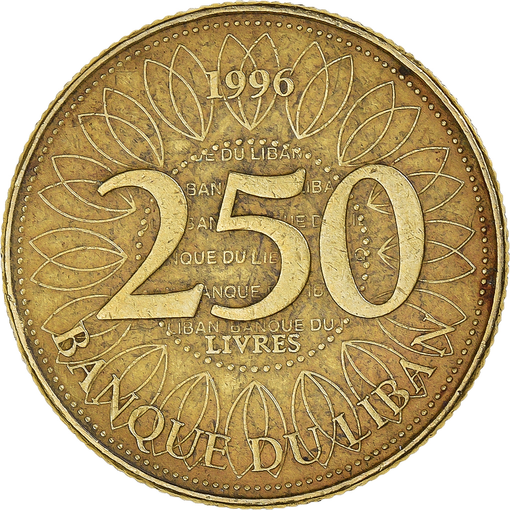 Coin, Lebanon, 250 Livres, 1996