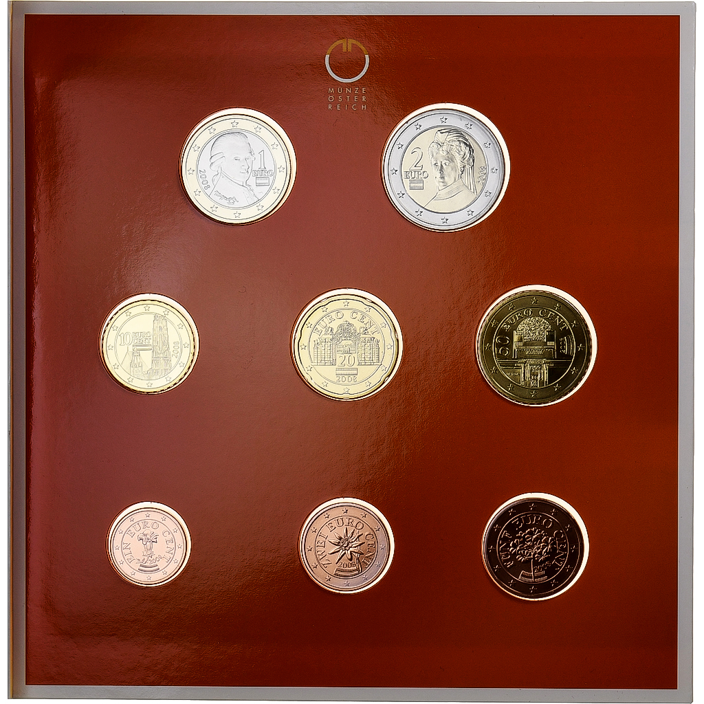 Autriche, Set 1 ct. - 2 Euro, série FDC, 2008, Vienne, FDC