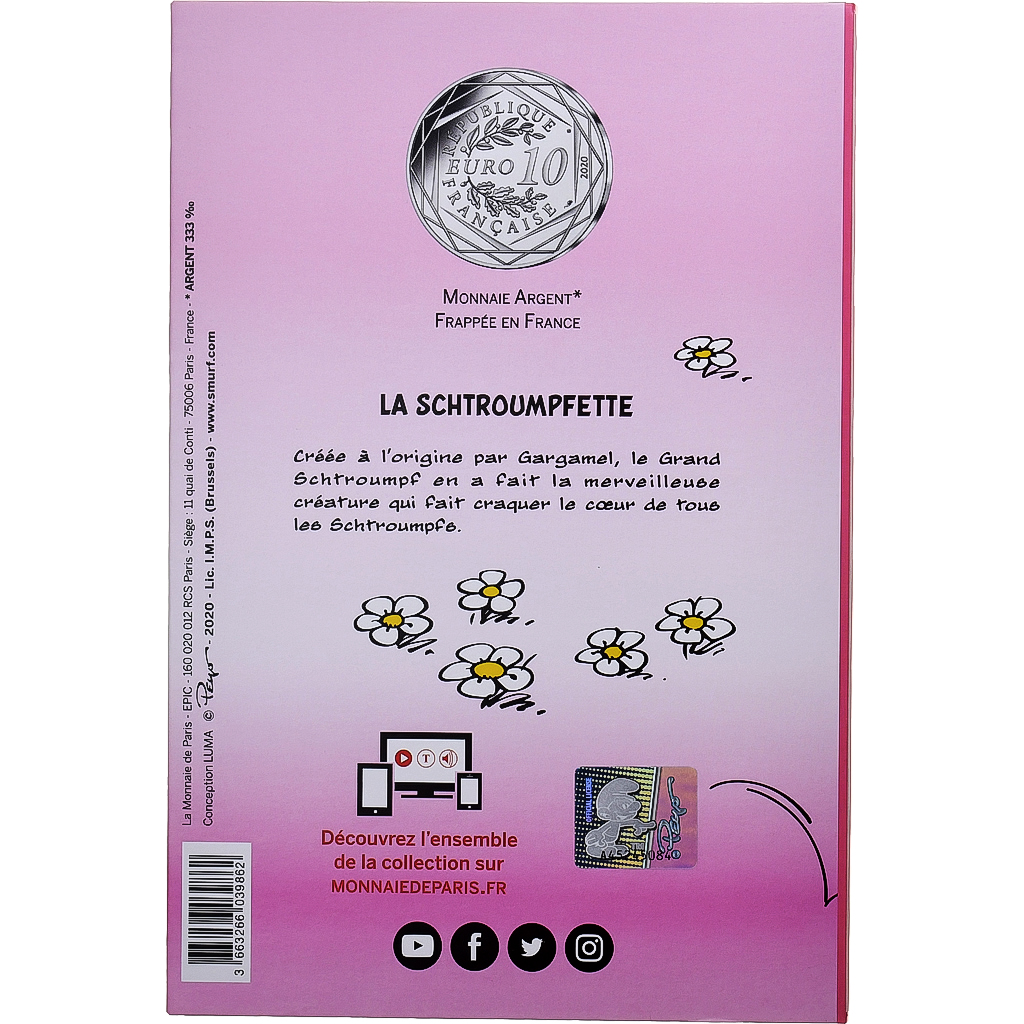 France, 10 Euro, La Schtroumpfette (5/20), Colorized, 2020, MDP, Silver, 