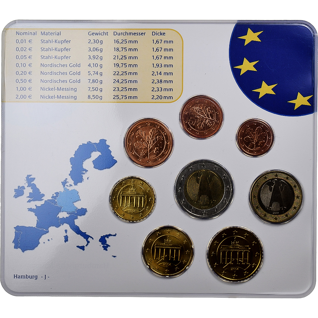 Deutschland, Set 1 ct. - 2 Euro, Coin card, 2004, Hamburg, STGL
