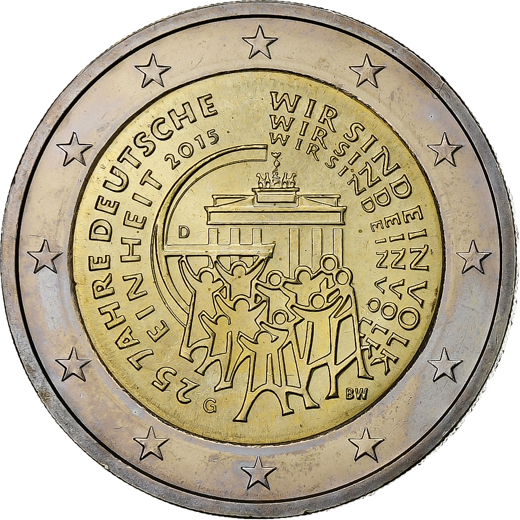 Deutschland, 2 Euro, 25 Years of German Unity, 2015, Karlsruhe, Bi-Metallic, VZ