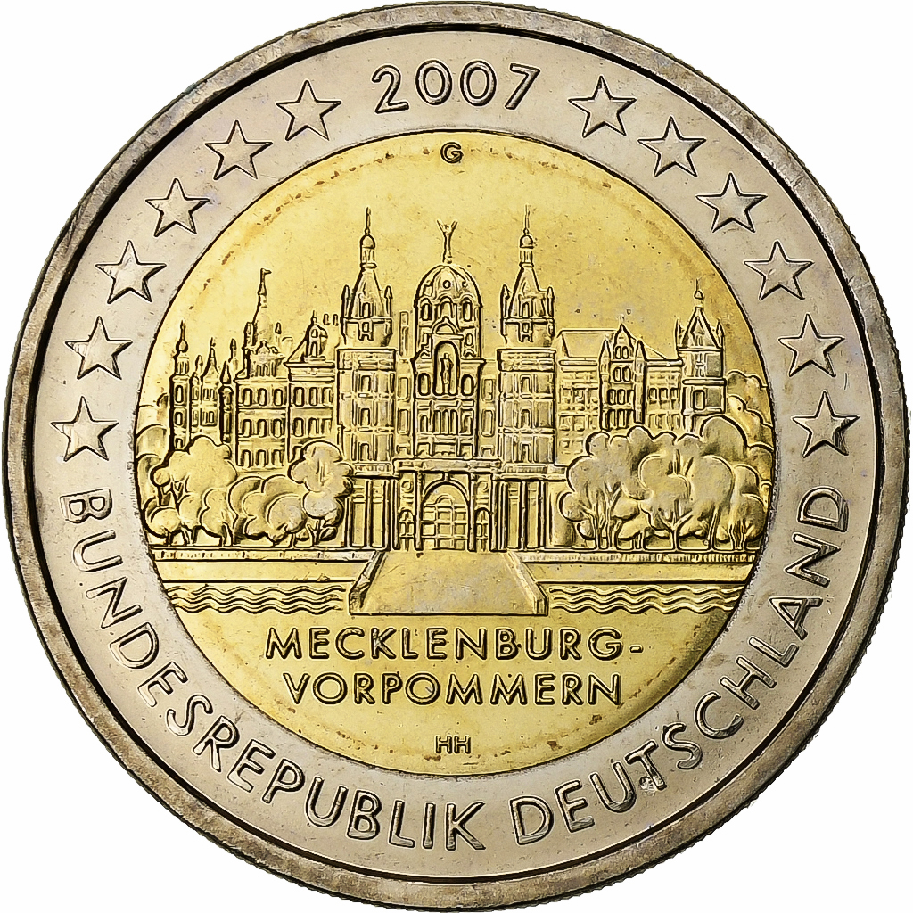 Deutschland, 2 Euro, Mecklenburg-Vorpommern, 2007, Karlsruhe, Bi-Metallic, UNZ