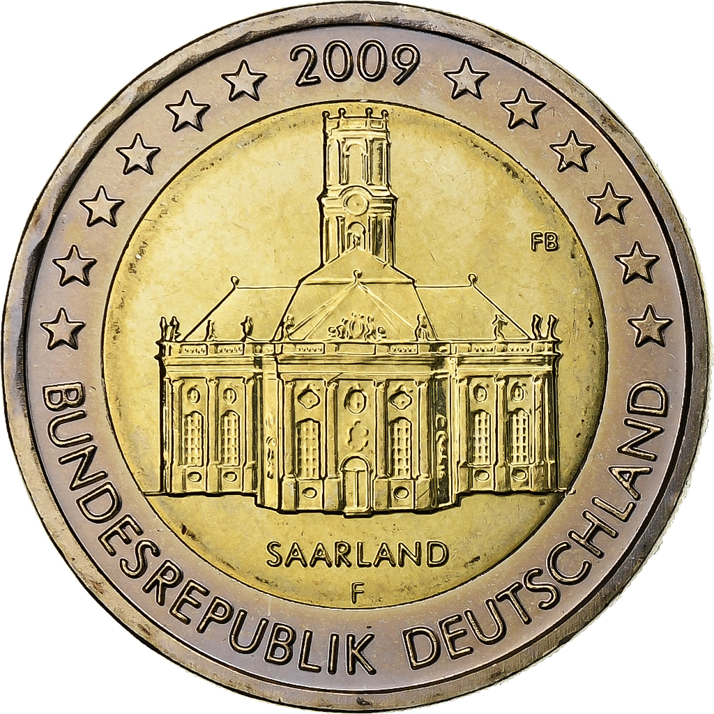 Germany, 2 Euro, Saarland, 2009, Stuttgart, Bi-Metallic, 