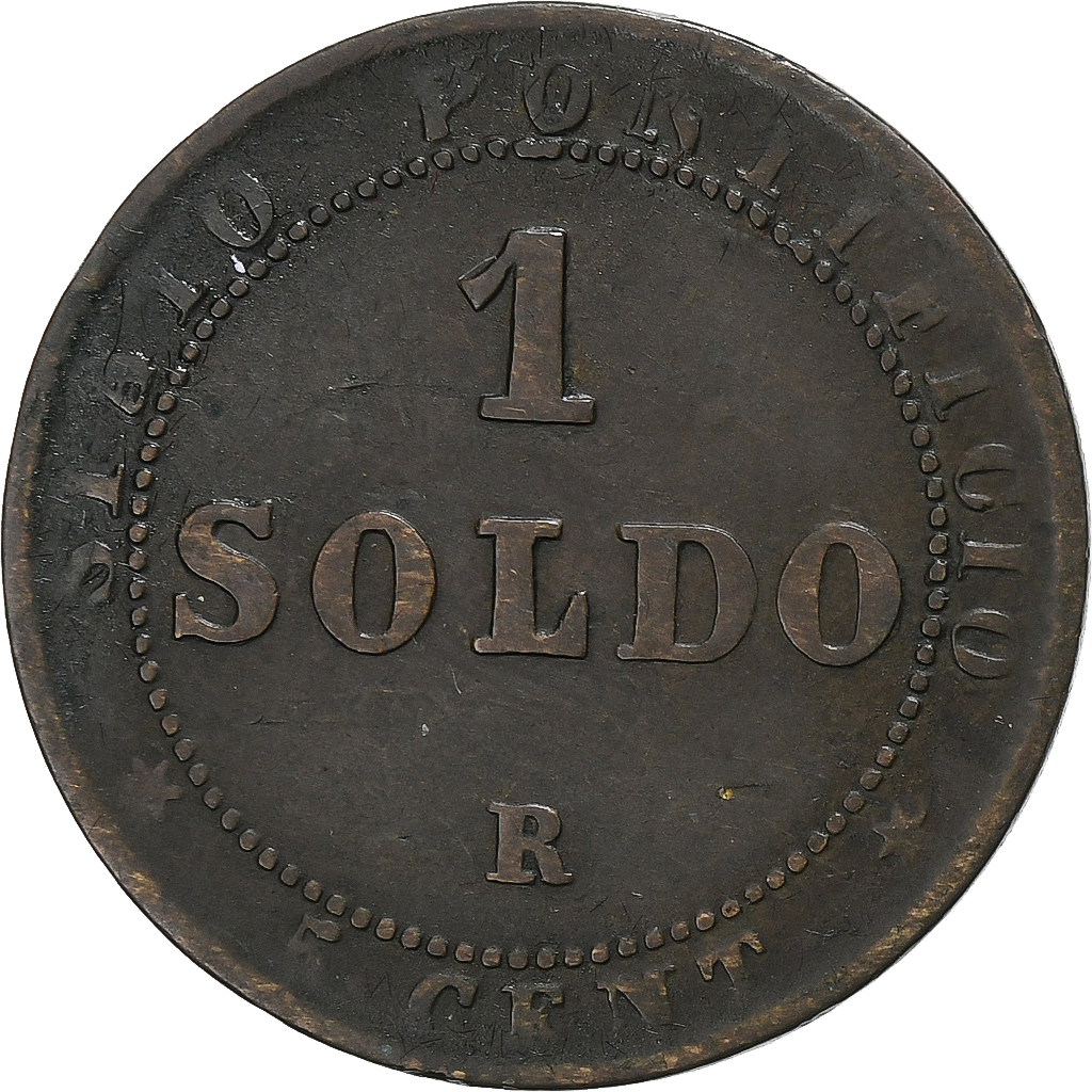 Papal States, Pius IX, 1 Soldo, 1865, Rome, Copper, 