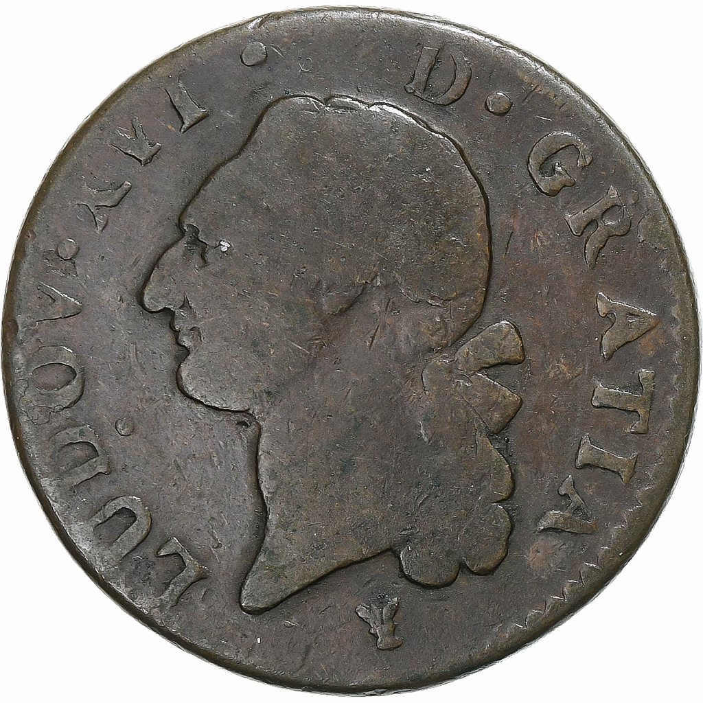 France, Louis XVI, Sol, 1791, Limoges, 2nd semester, Copper, 