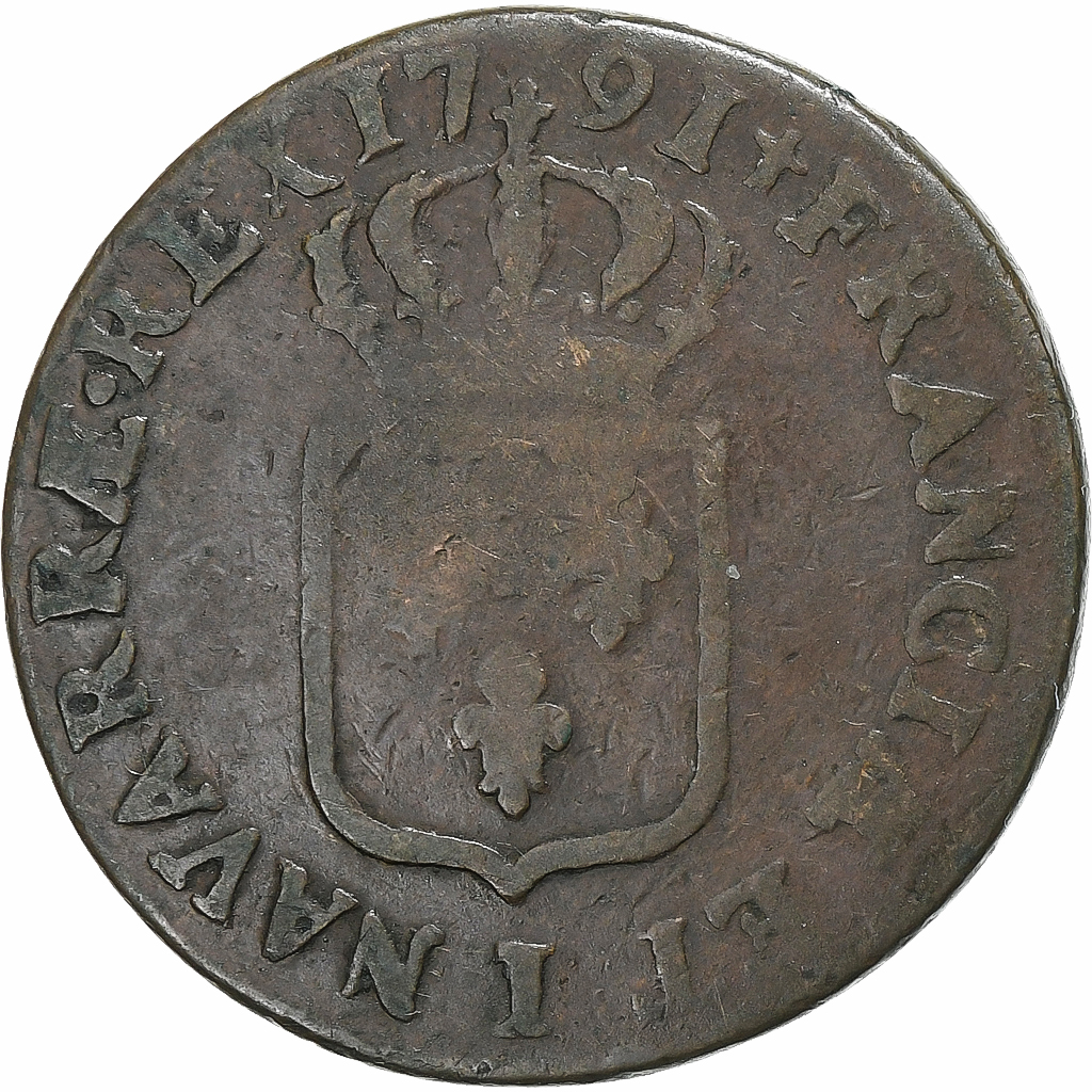 France, Louis XVI, Sol, 1791, Limoges, 2nd semester, Copper, 