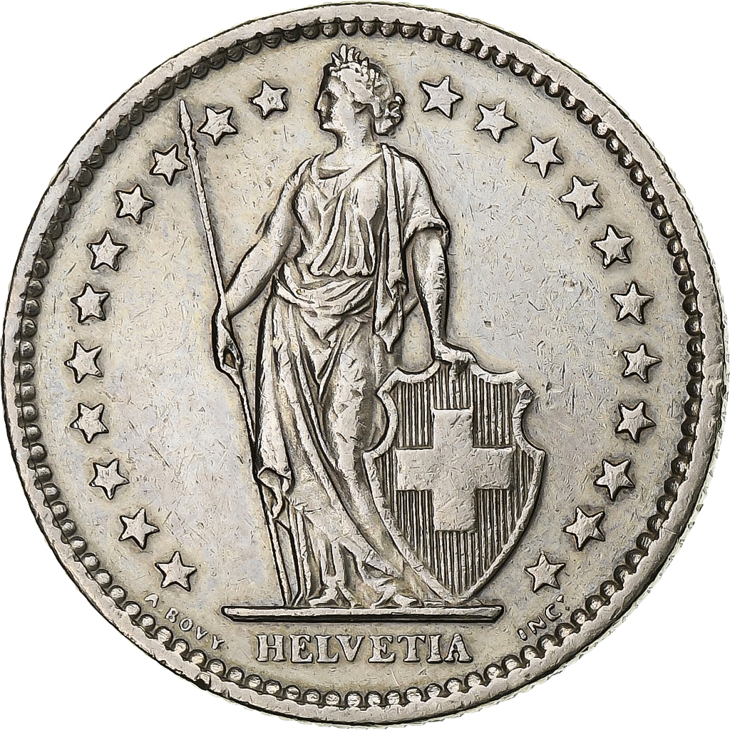 Switzerland, 2 Francs, Helvetia, 1980, Bern, Copper-nickel, 