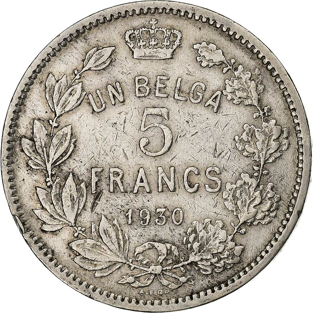 Belgium, Albert I, 1 belga - 5 francs, 1930, Brussels, Nickel, 