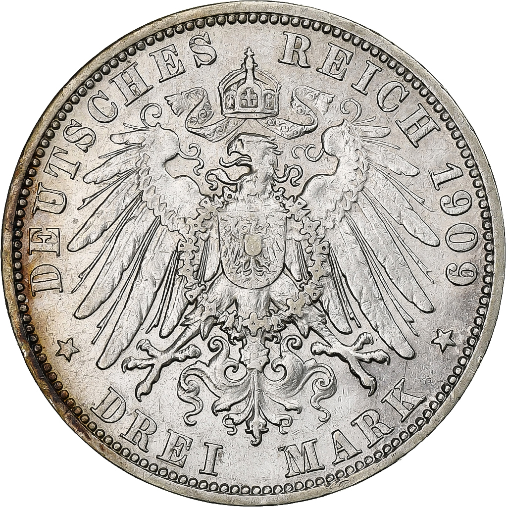 Kingdom of Prussia, Wilhelm II, 3 Mark, 1909, Berlin, Silver, 