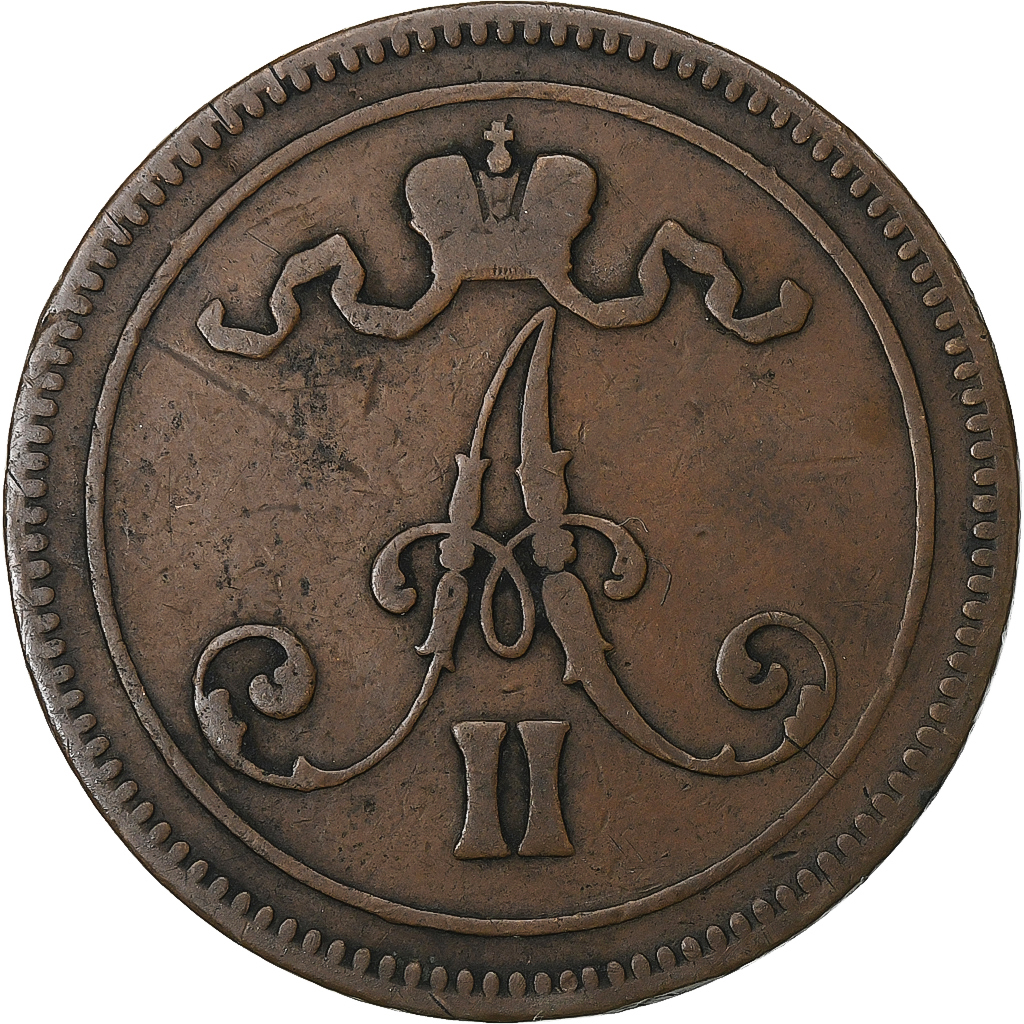 Finland, Alexander II, 10 Pennia, 1865, Helsinki, Copper, VF