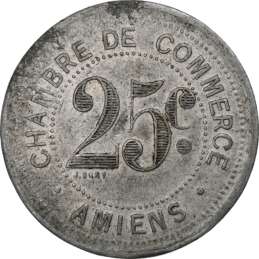 France, Chambre de commerce d'Amiens, 25 Centimes, 1920, EF, Aluminium