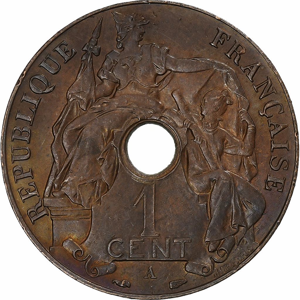 French Indochina, 1 Centime, 1937, Paris, Bronze, AU