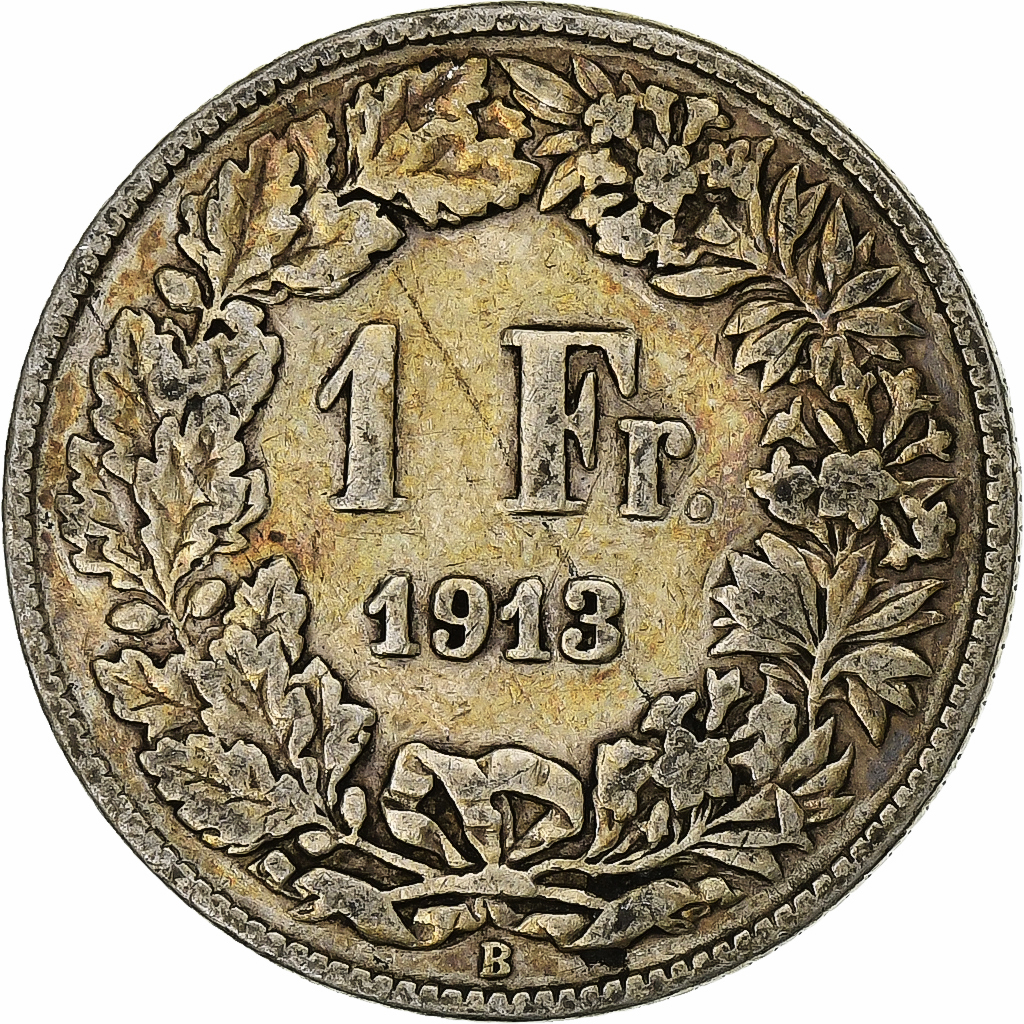 Switzerland, Franc, Helvetia, 1913, Bern, Silver, 
