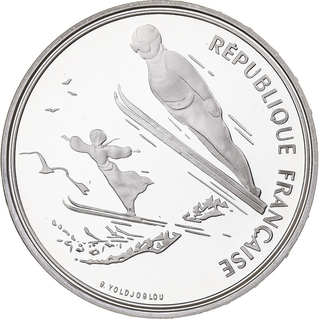 France, 100 Francs, 1992 Olympics, Albertville, Ski Jumping, 1991, MDP, Proof