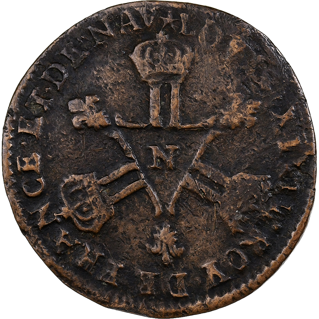 France, Louis XIV, 6 Deniers, 1712, Montpellier, Copper, 