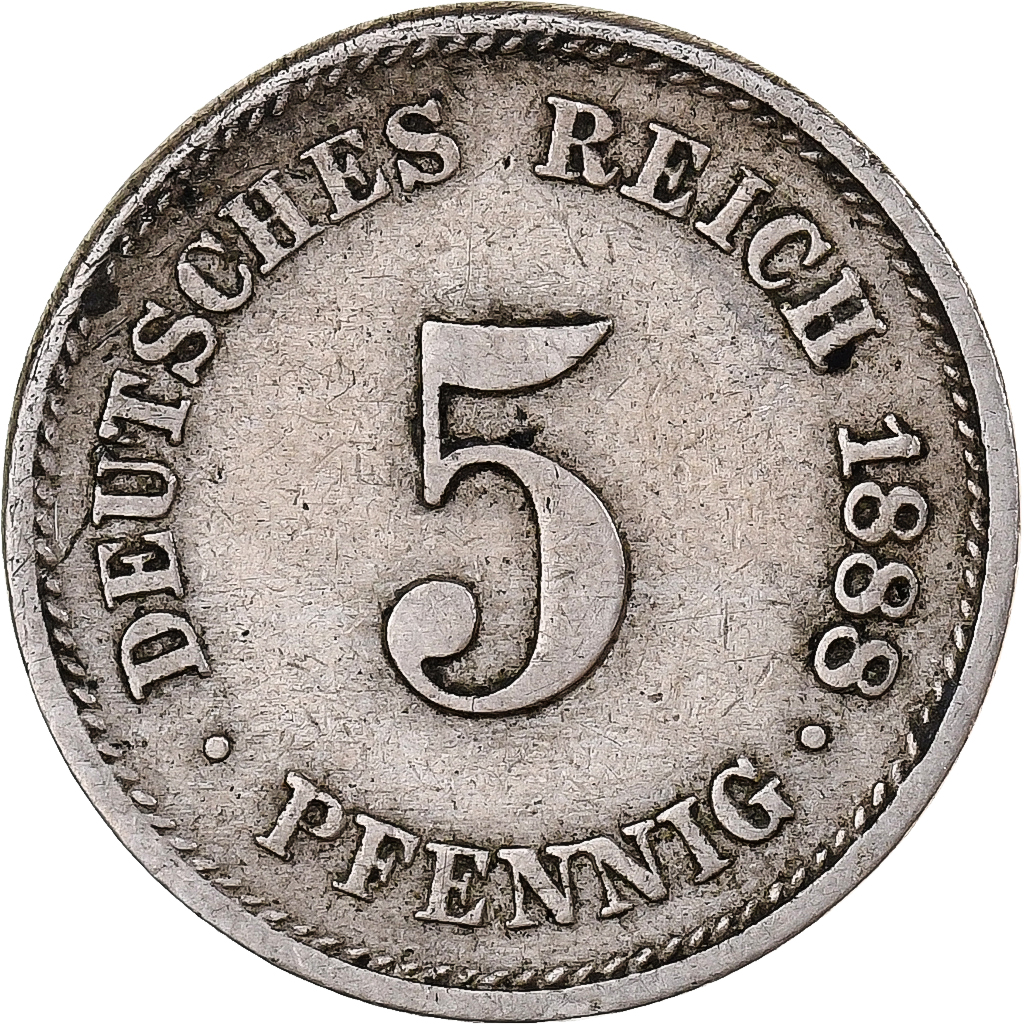 Germany, Wilhelm I, 5 Pfennig, 1888, Berlin, Copper-nickel, 