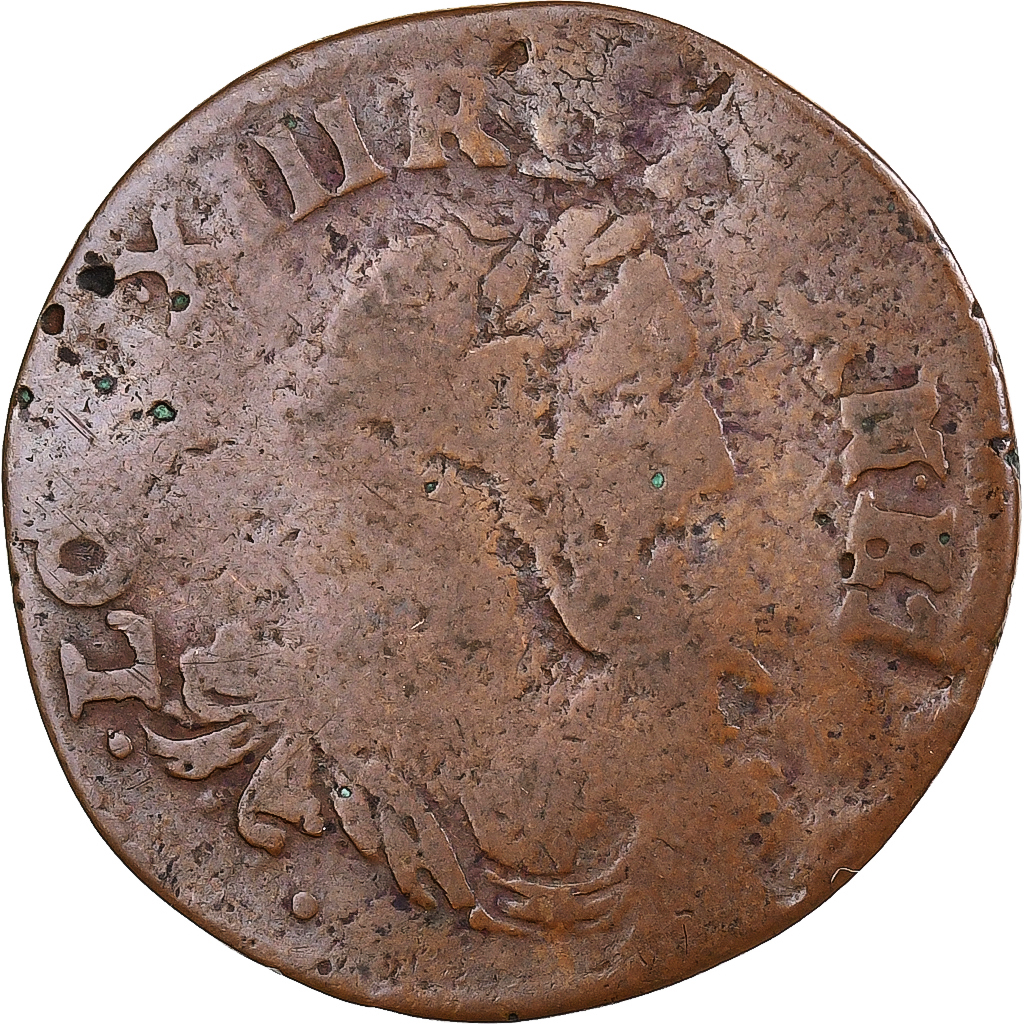 France, Louis XIII, Double Tournois, 1640, Copper, VG(8-10)