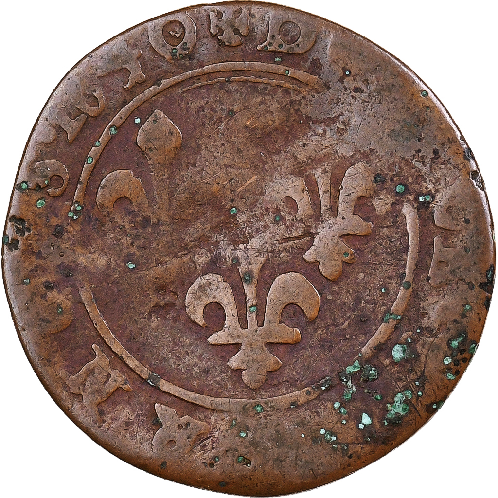 France, Louis XIII, Double Tournois, 1640, Copper, VG(8-10)