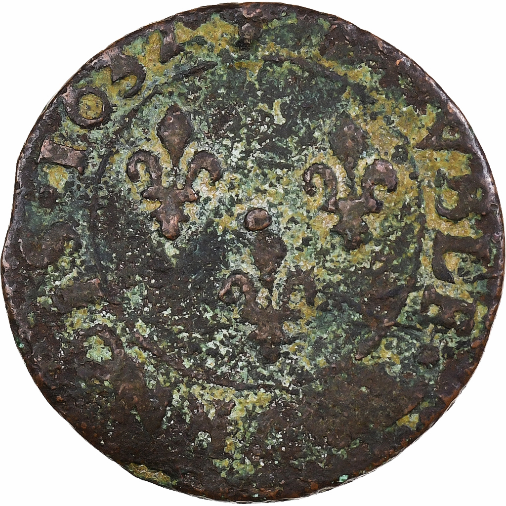 France, Louis XIII, Double Tournois, 1632, Bordeaux, Copper, 