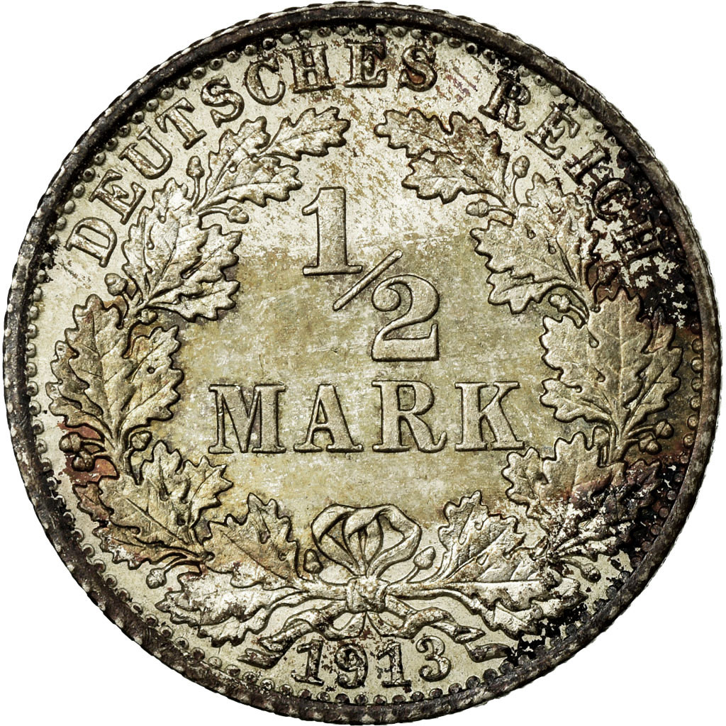 Coin, GERMANY - EMPIRE, 1/2 Mark, 1913, Berlin, , Silver, KM:17