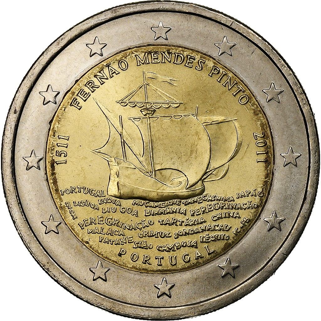 Portugal, 2 Euro, 500th Anniversary Fernão Mendes Pinto, 2011, Lisbon