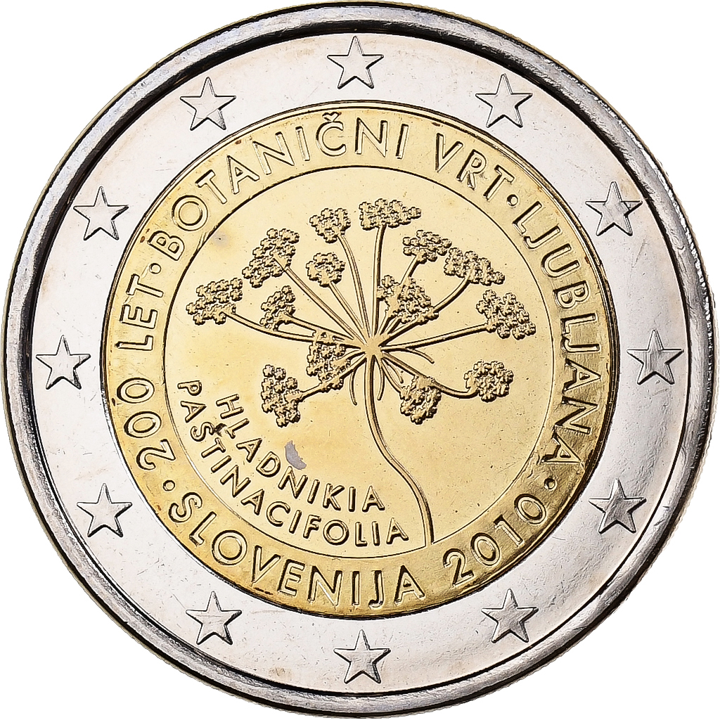 Slowenien, 2 Euro, Ljubljana Botanical Garden, 2010, Vantaa, Bi-Metallic, UNZ