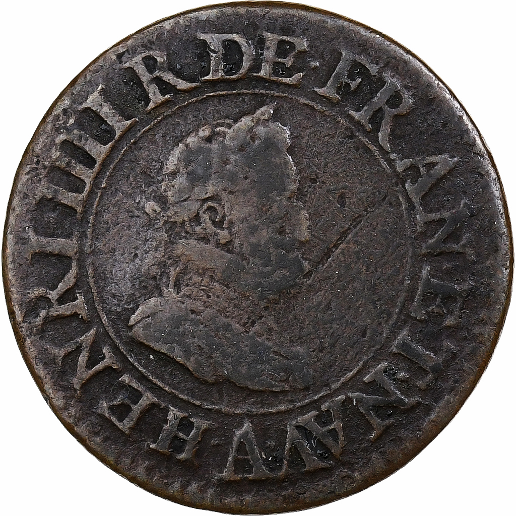 France, Henri IV, Double Tournois, 1609, Paris, Copper, 