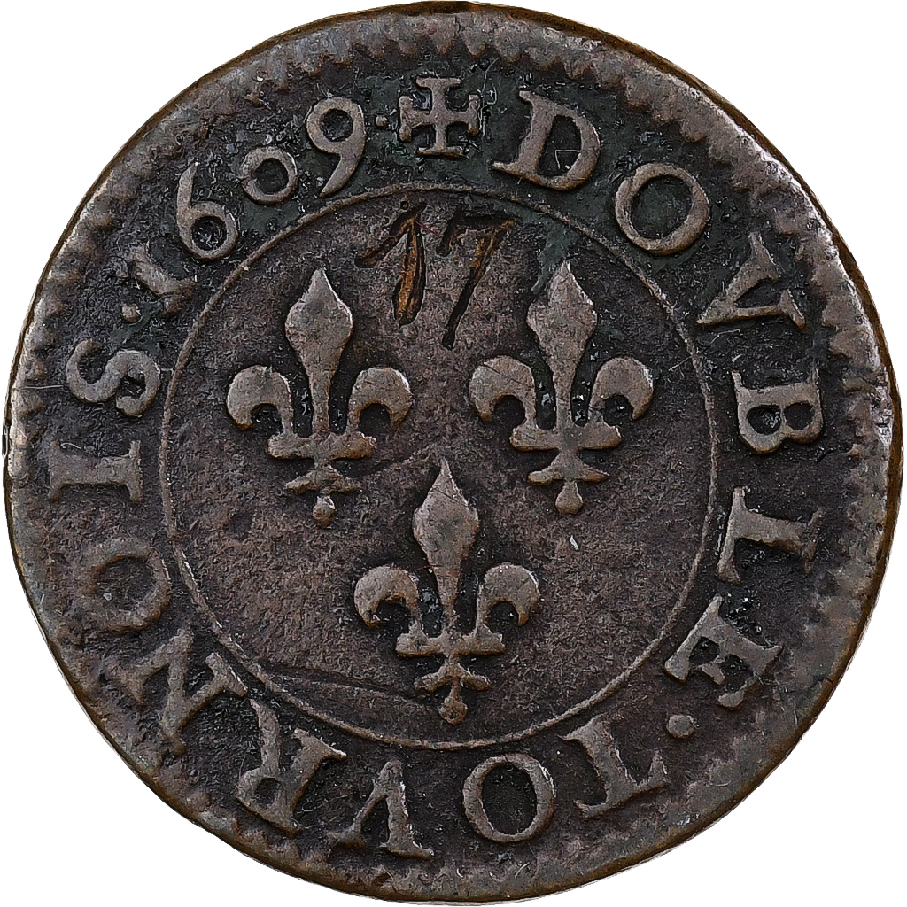 France, Henri IV, Double Tournois, 1609, Paris, Copper, 