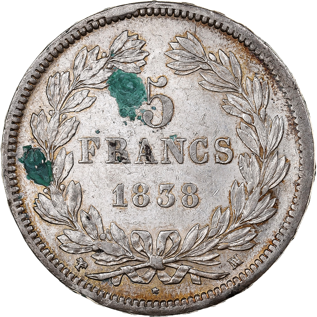 France, Louis-Philippe I, 5 Francs, 1838, Marseille, Silver, 