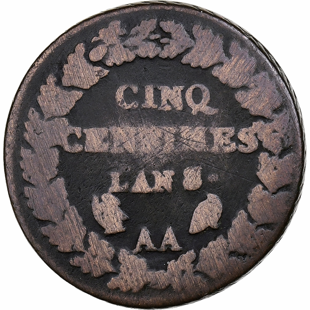France, 5 Centimes, Dupré, AN 8/5, Metz, Copper, 