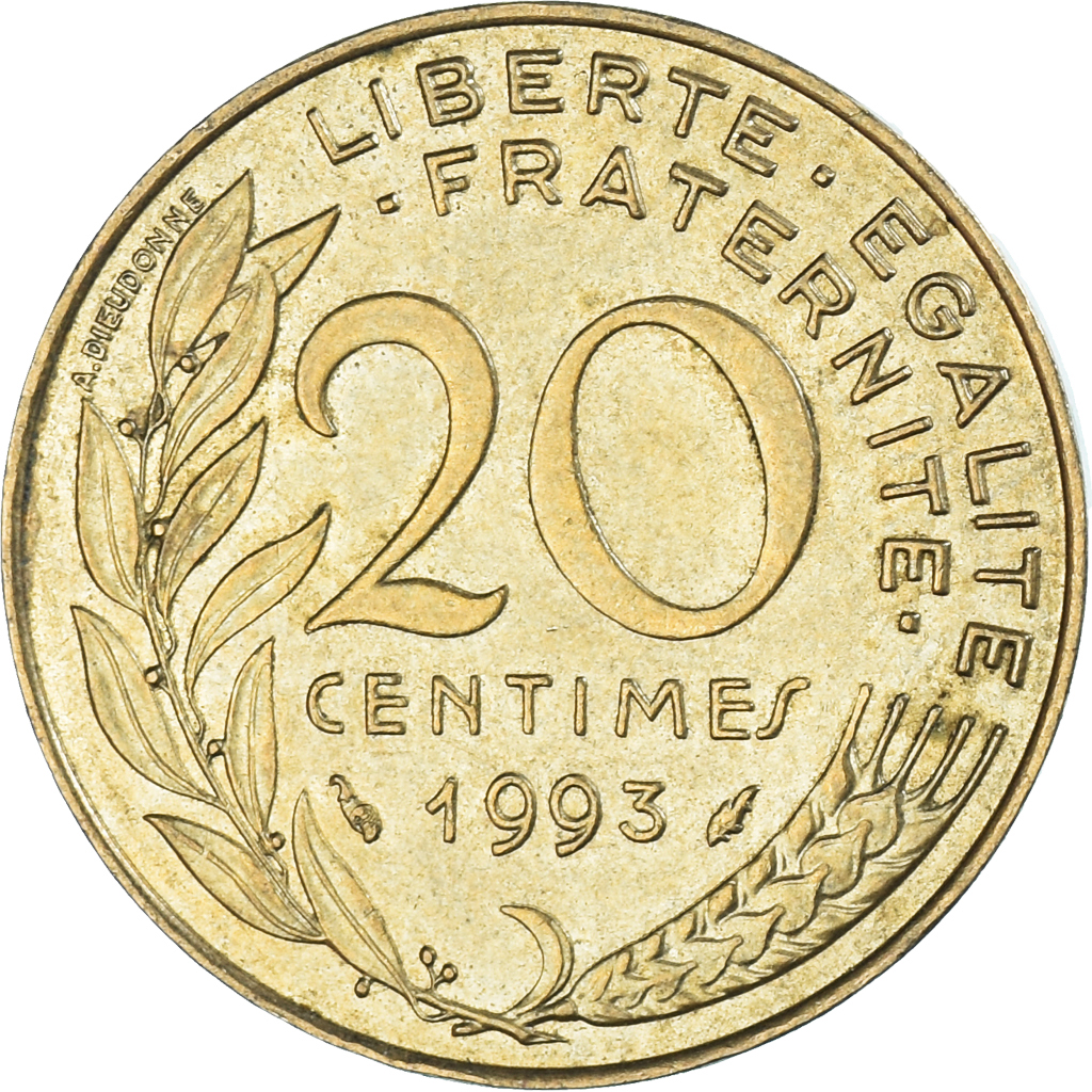 Coin, France, 20 Centimes, 1993