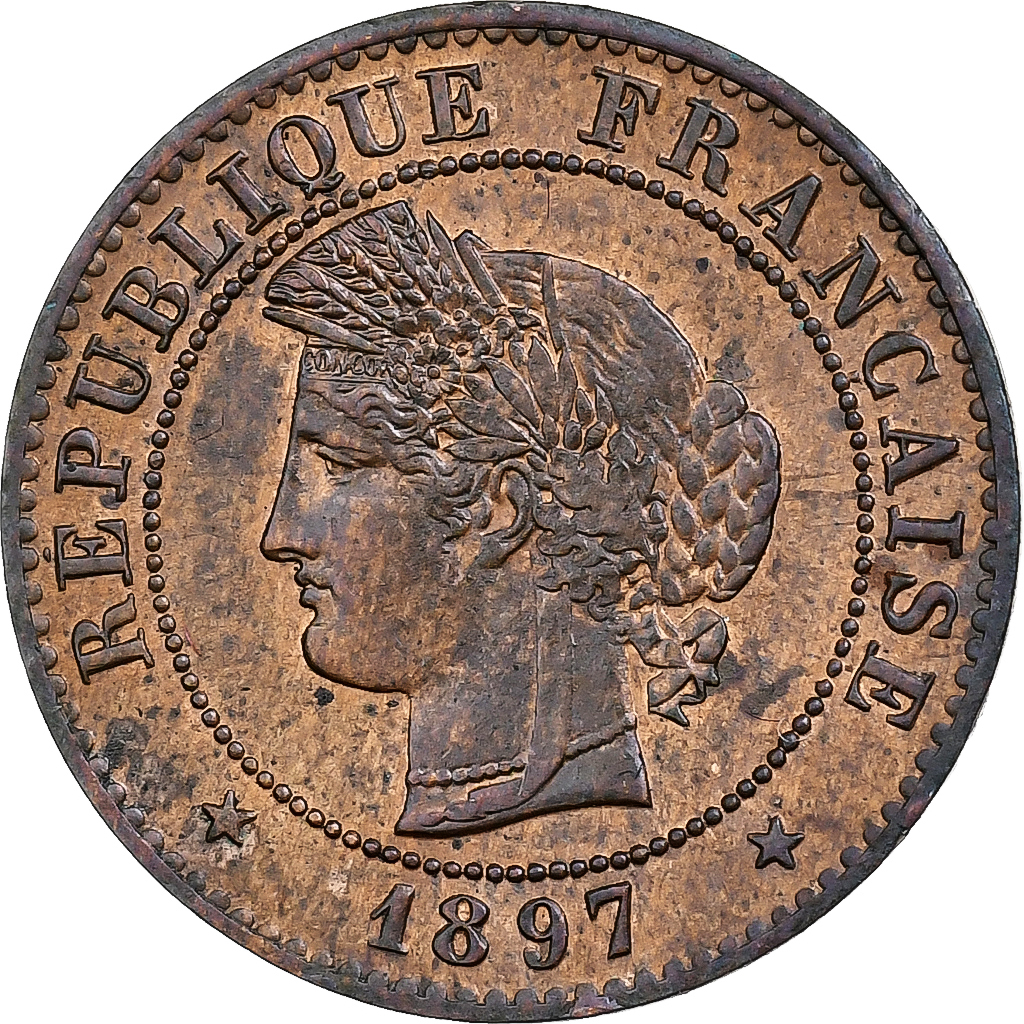France, Centime, Cérès, 1897, Paris, Bronze, 