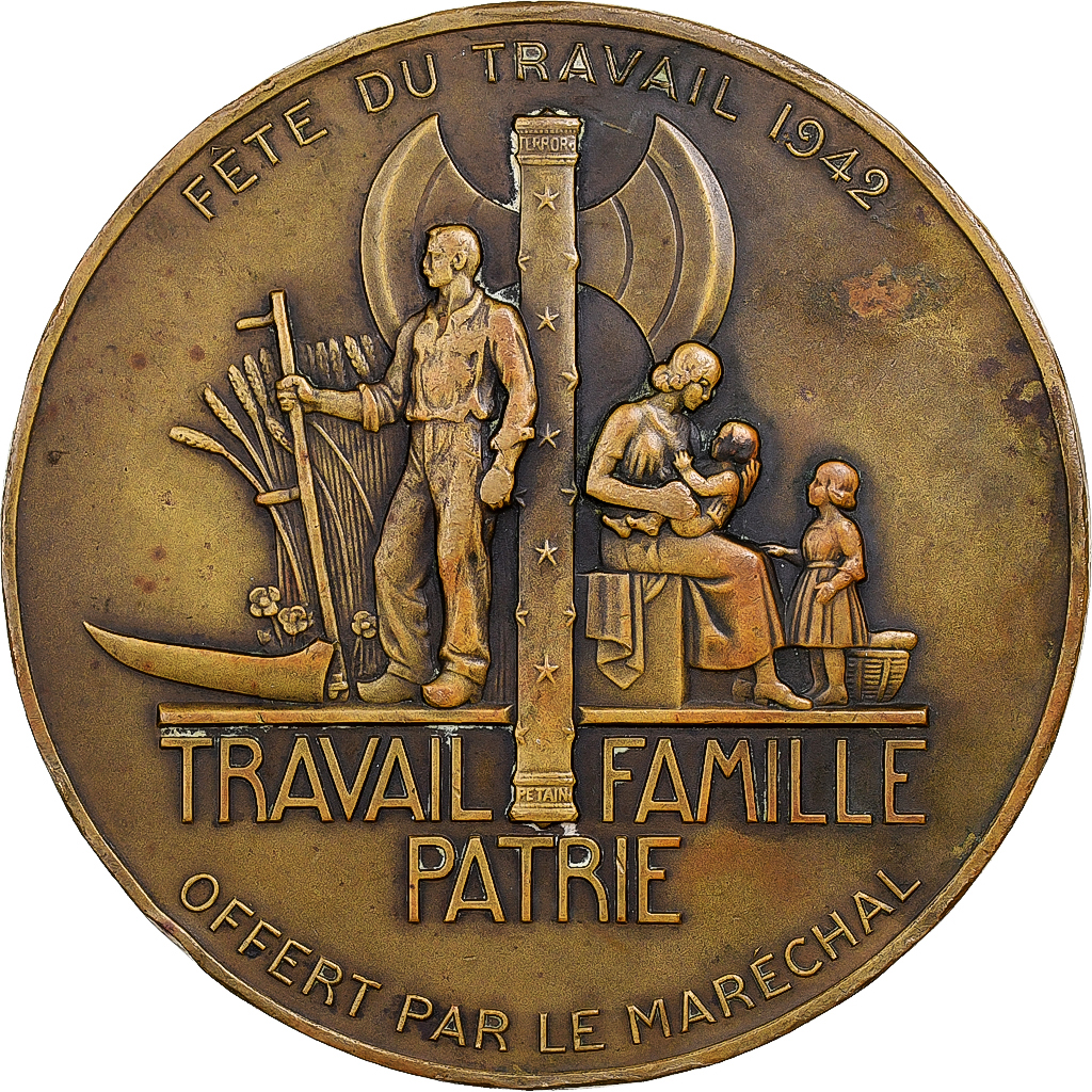 France, Medal, Fête du Travail, 1942, Bronze, Turin, 