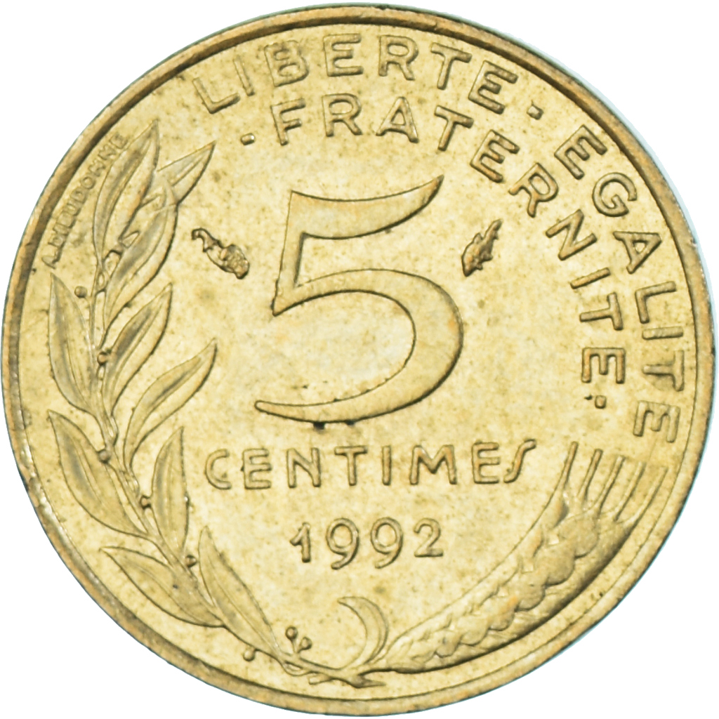 Coin, France, 5 Centimes, 1992
