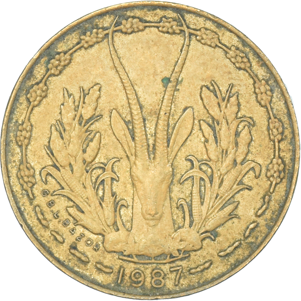 Coin, West African States, 5 Francs, 1987