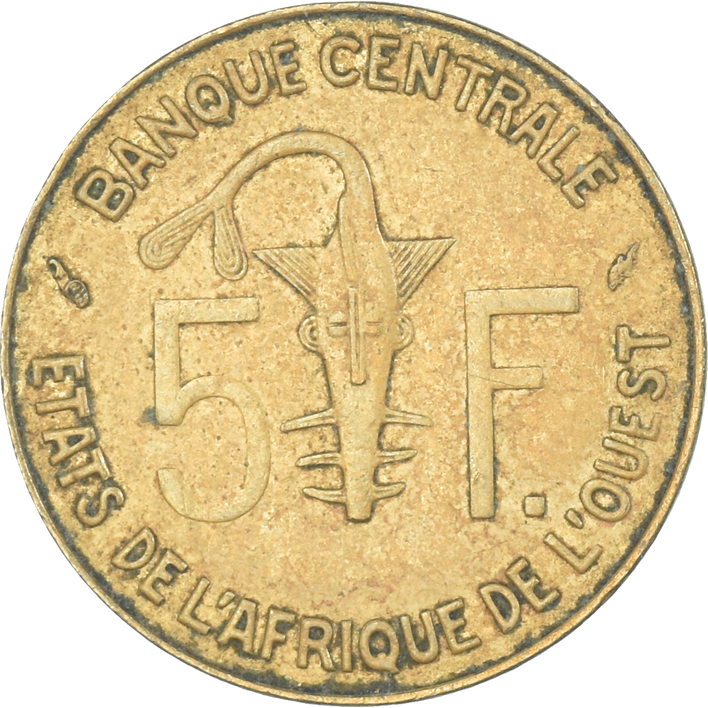 Coin, West African States, 5 Francs, 1987