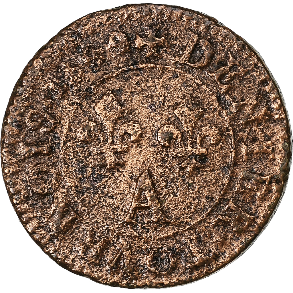 France, Louis XIV, Denier Tournois, 1649, Paris, Copper, 